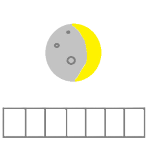  a long gray box divided into 7 sections with a large cartoon moon above it